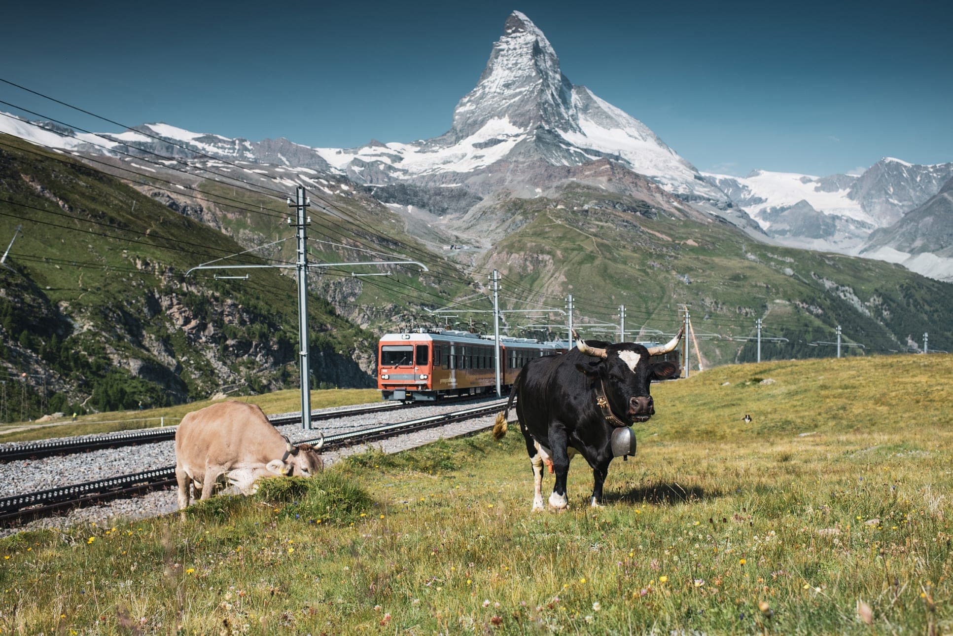 Gornergrat Railway train with the Matterhorn in the background